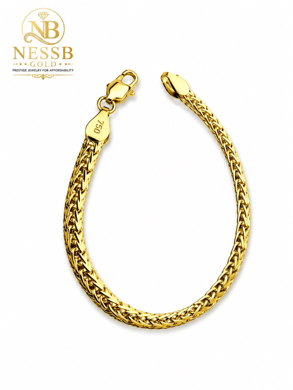 18K Gold woven braid Bracelet 8”